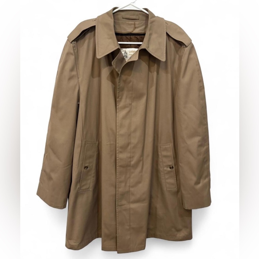 Men's London Fog Trench Coat Khaki Tan Size 44 Large Removable Liner Quilted